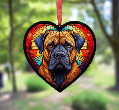 Bullmastiff Stained Glass Effect Heart Suncatcher